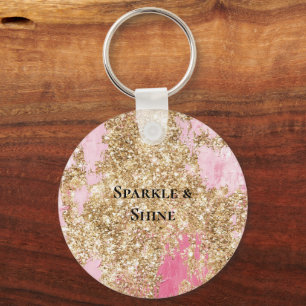 Girly Pink Gold Glitter Keychain