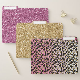 Girly Pink Gold Glitter Leopard Ombre File Folder