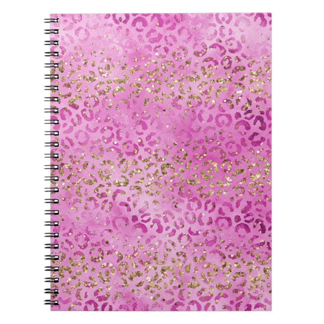 Girly Pink Gold Glitter Leopard Print Glitz     Notebook (Front)