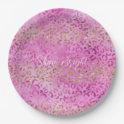 Girly Pink Gold Glitter Leopard Print Glitz   Paper Plates