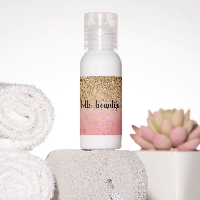 Girly Pink Gold Glitter Leopard Print Hand Lotion (Insitu)