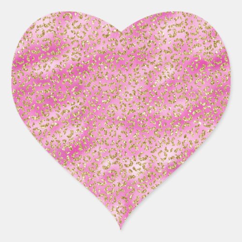 Girly Pink Gold Glitter Leopard Print Heart Sticker