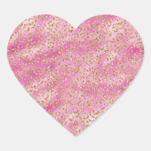 Girly Pink Gold Glitter Leopard Print Heart Sticker