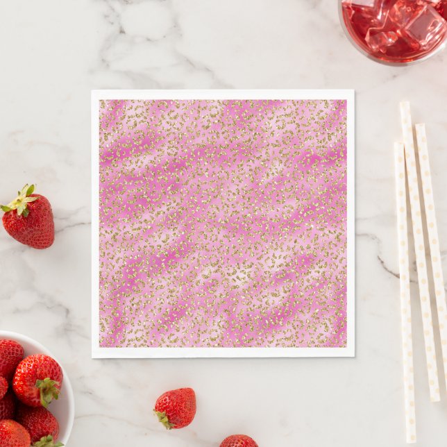 Girly Pink Gold Glitter Leopard Print Napkins (Insitu)