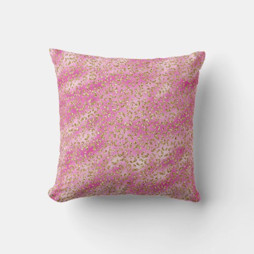 Girly Pink Gold Glitter Leopard Print Throw Pillow