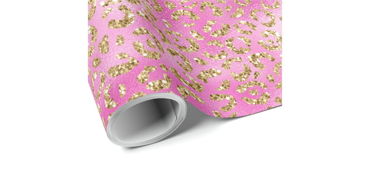 Girly Pink Gold Glitter Leopard Print Wrapping Paper | Zazzle