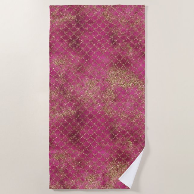 Girly Pink Gold Glitter Mermaid Glitz      Beach Towel (Front)