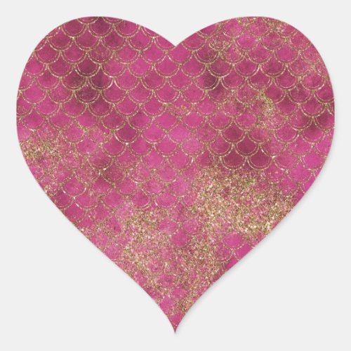 Girly Pink Gold Glitter Mermaid Glitz    Heart Sticker