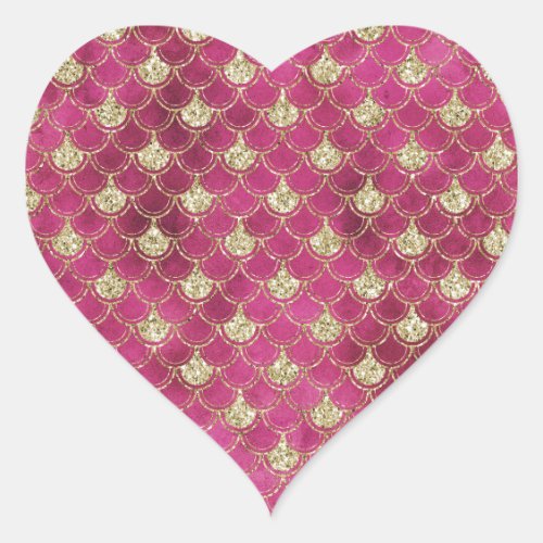 Girly Pink Gold Glitter Mermaid  Heart Sticker