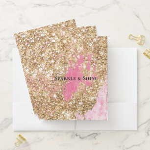 Girly Pink Gold Glitter Pocket Folder
