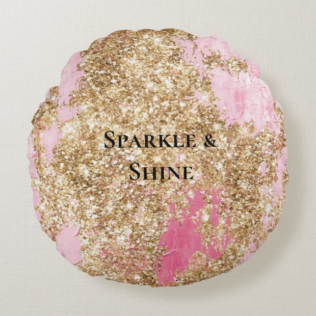 Girly Pink Gold Glitter   Round Pillow (Front)