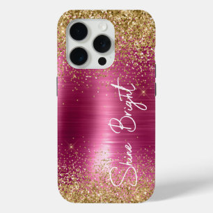 Girly Pink Gold Glitter Sparkle iPhone 15 Pro Case