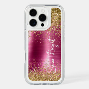 Girly Pink Gold Glitter Sparkle iPhone 16 Pro Case