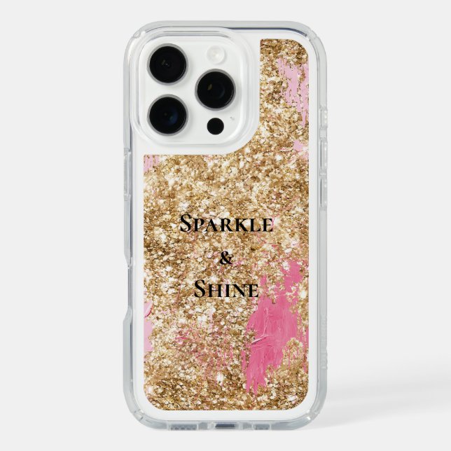 Girly Pink Gold Glitter Speck iPhone Case (Front)