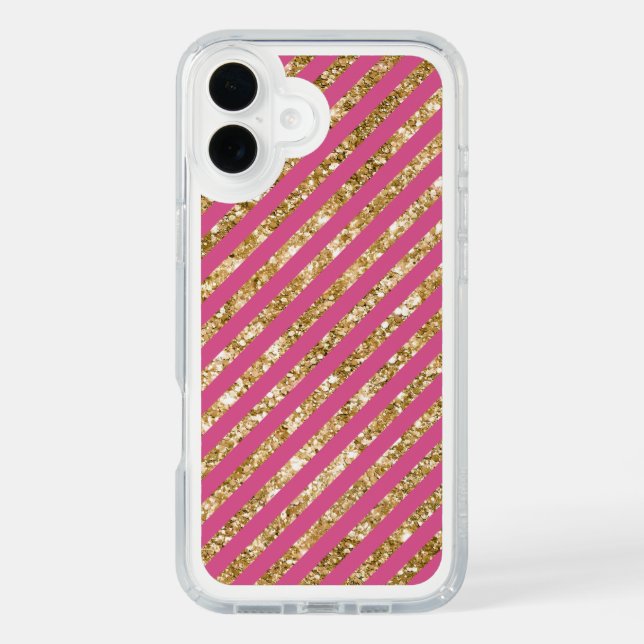 Girly Pink Gold Glitter Stripes Speck iPhone Case (Front)
