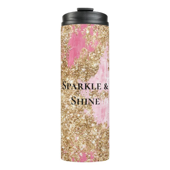 Girly Pink Gold Glitter  Thermal Tumbler (Front)