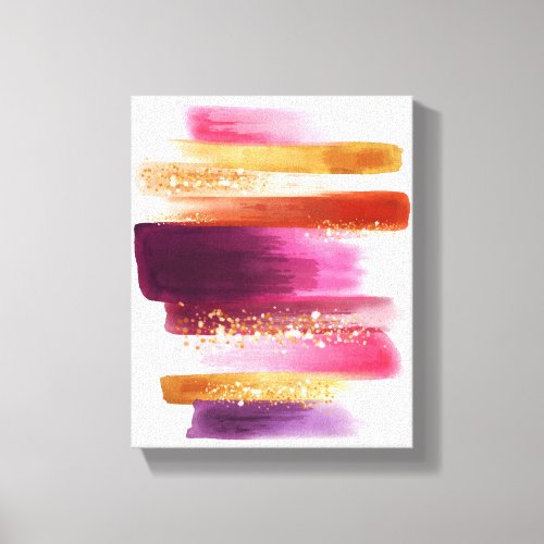 Girly Pink Gold Glitter Watercolor Brushstrokes Canvas Print