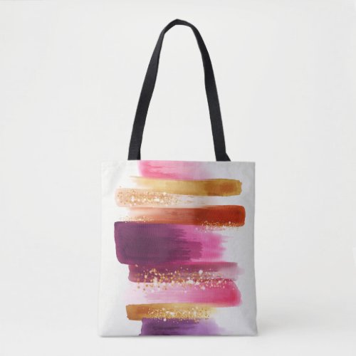 Girly Pink Gold Glitter Watercolor Brushstrokes Tote Bag