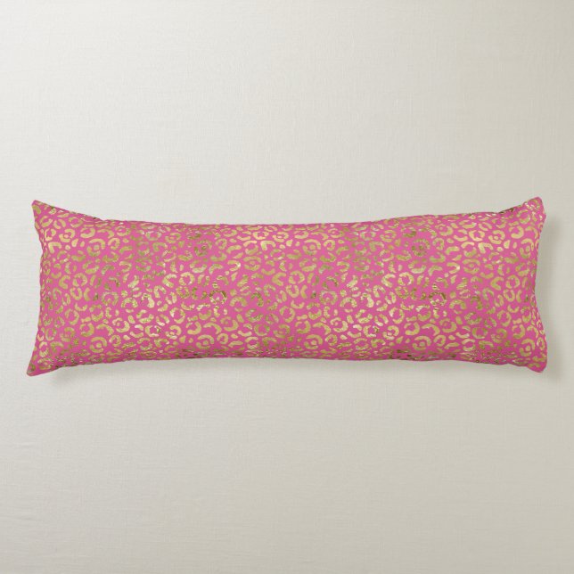 Girly Pink Gold Leopard Print Body Pillow (Front)
