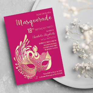 Girly Pink Gold Masquerade 18th Birthday Party Magnetic Invitation