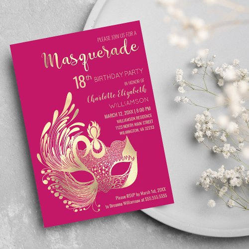 Girly Pink  Gold Masquerade 18th Birthday Party Magnetic Invitation