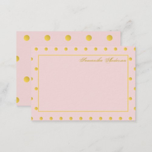 Girly Pink Gold Polka Dot Personalized Note Card