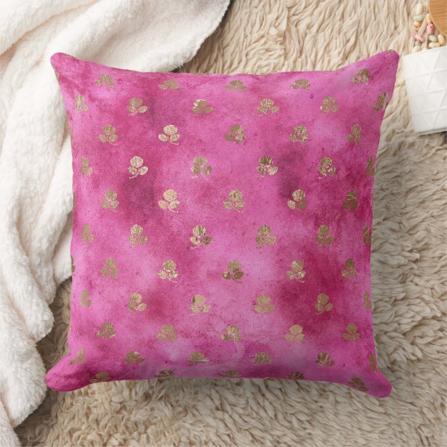 Girly Pink Gold Roses Throw Pillow (Blanket)