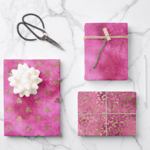 Girly Pink Gold Roses Wrapping Paper Sheets
