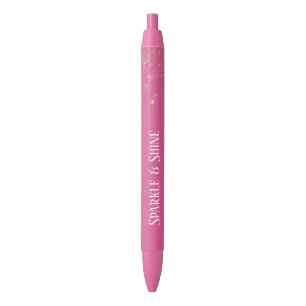 Girly Pink Gold Sparkle Confetti Pen