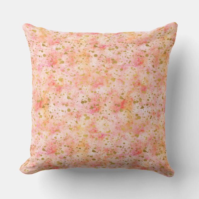 Girly Pink Gold Watercolor Confetti Splatters Throw Pillow (Front)