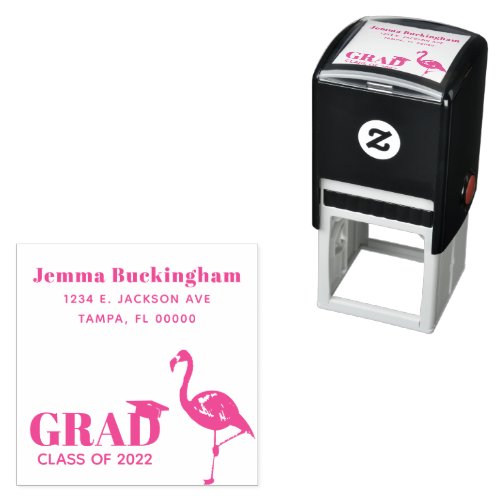 Girly Pink Grad Class 2022 Flamingo Return Address Self_inking Stamp