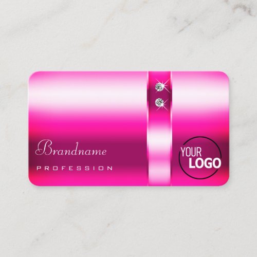 Girly Pink Gradient Diamonds Logo Opening Hours Business Card