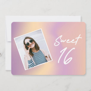 Girly Pink Gradient Photo Sweet Sixteen Birthday Invitation