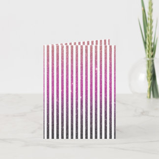 Girly Pink Gradient Stripes Glitter Photo Print Card