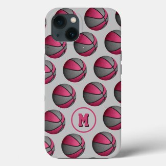 girly pink gray basketballs pattern monogrammed iPhone case