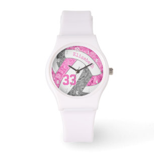 girly pink gray custom sports volleyball watch