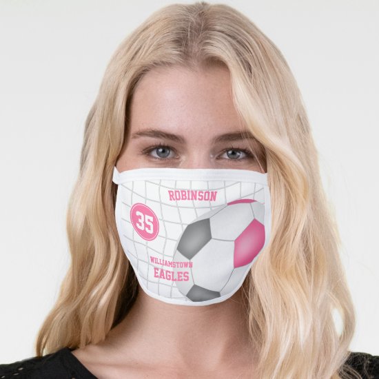 girly pink gray personalized soccer face mask