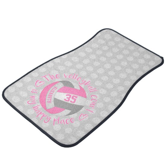 girly pink gray volleyball court my happy place  car floor mat