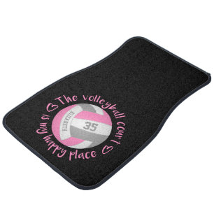 girly pink gray volleyball court my happy place car floor mat