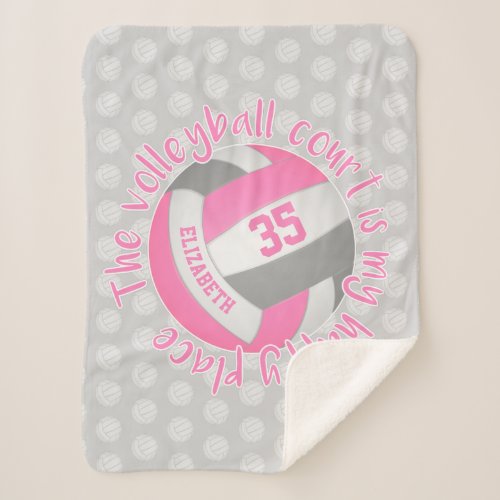 girly pink gray volleyball court my happy place sherpa blanket