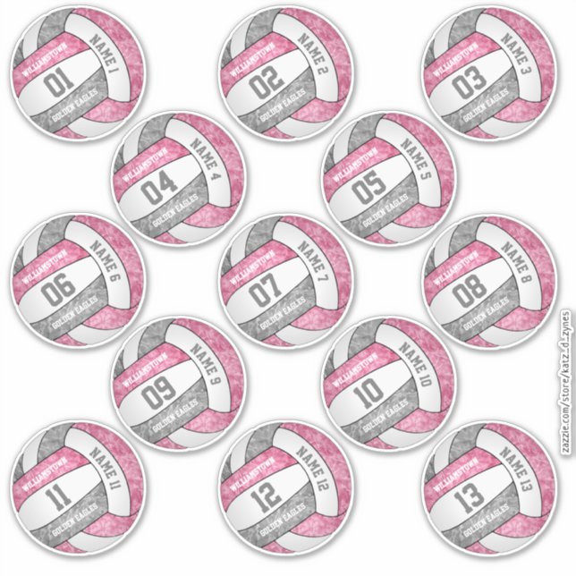 girly pink gray volleyball player names set of 13 sticker (Front)