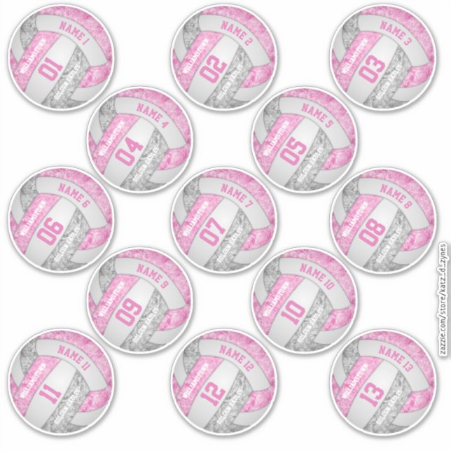 girly pink gray volleyball player names set of 13 sticker (Front)