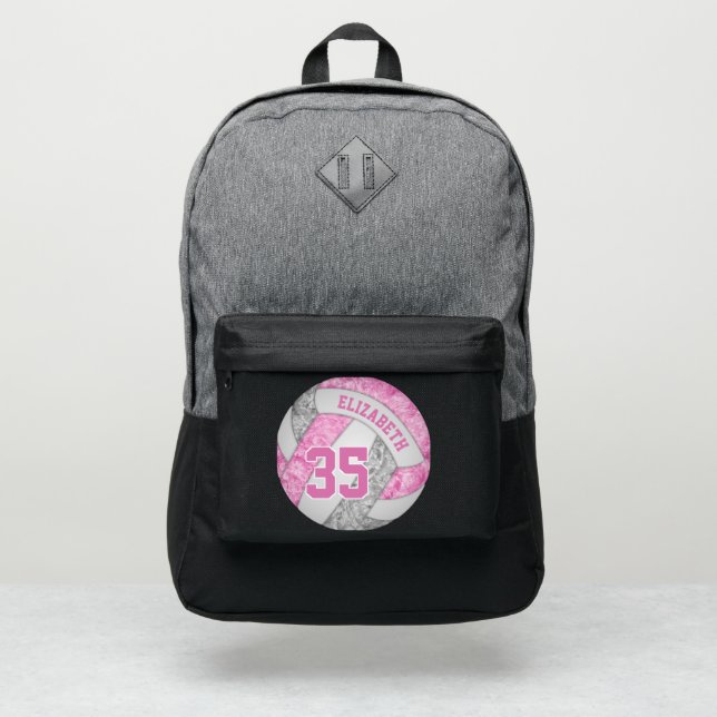 girly pink gray white sporty volleyball port authority® backpack (Front)