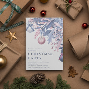 Girly Pink & Gray Winter Foliage Christmas Party I Invitation