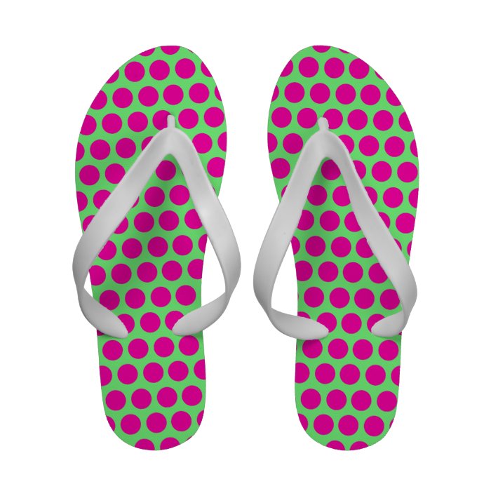 Girly Pink Green Modern Neon Polka Dots Pattern. Sandals