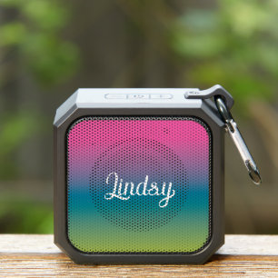 Girly Pink Green Ombre Pattern Name Bluetooth Speaker