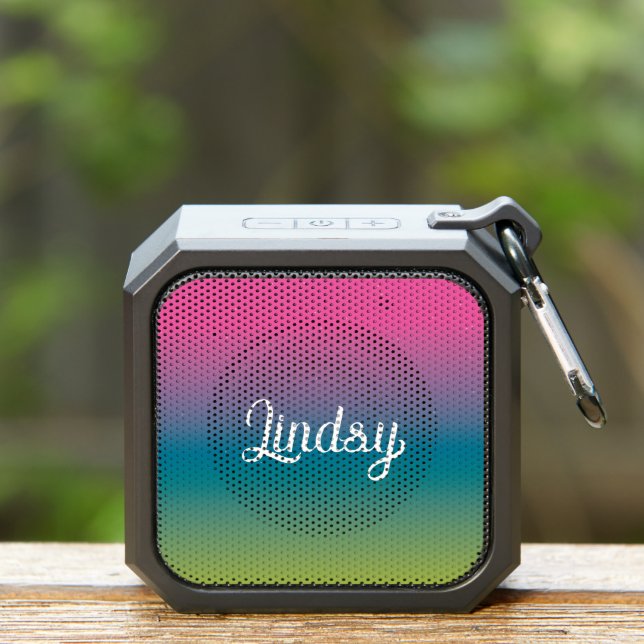 Girly Pink Green Ombre Pattern Name Bluetooth Speaker (Insitu(Outdoor))