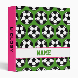 Girly Pink Green Personalized School Soccer Binder