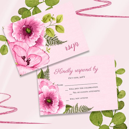 Girly Pink Green Watercolor Floral Rsvp