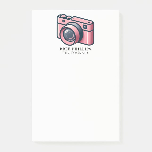 Girly Pink & Grey Camera Photography Personalized Post-it Notes (Front)